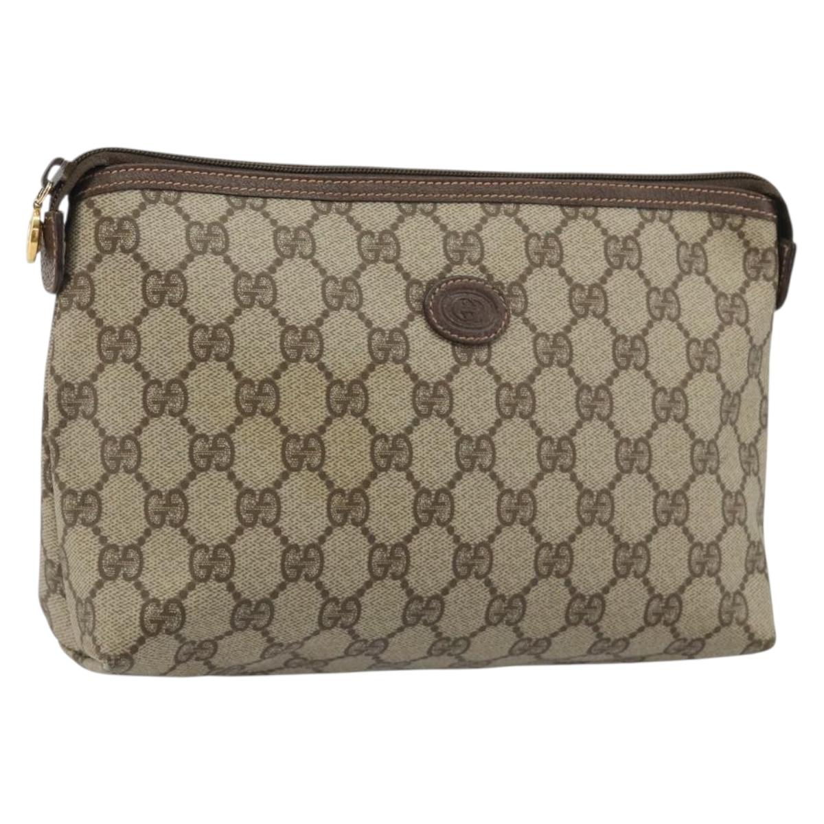 GUCCI GG Supreme Clutch Bag PVC Beige Gold 156 01 045 Auth 186566