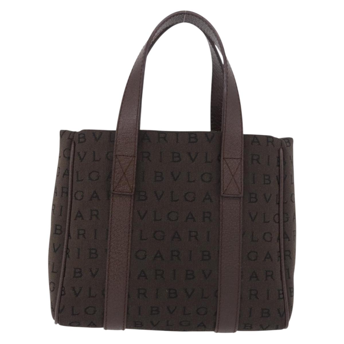 BVLGARI Logo Mania Hand Bag Canvas Brown Auth 186567A