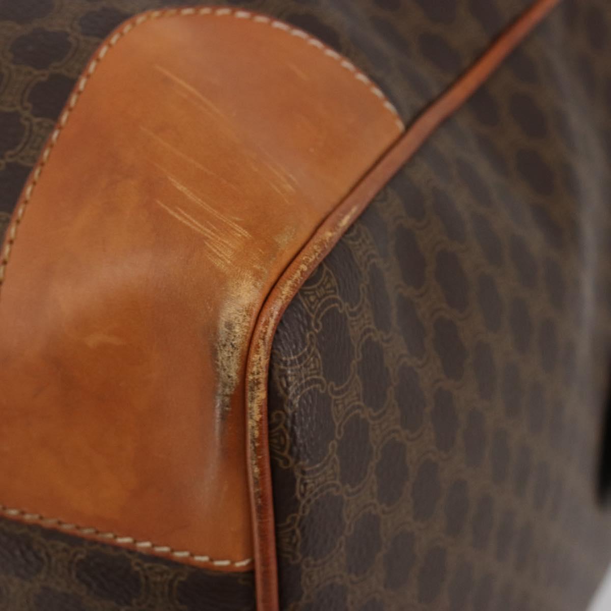 CELINE Macadam Canvas Boston Bag PVC Leather Brown Gold Auth 186569