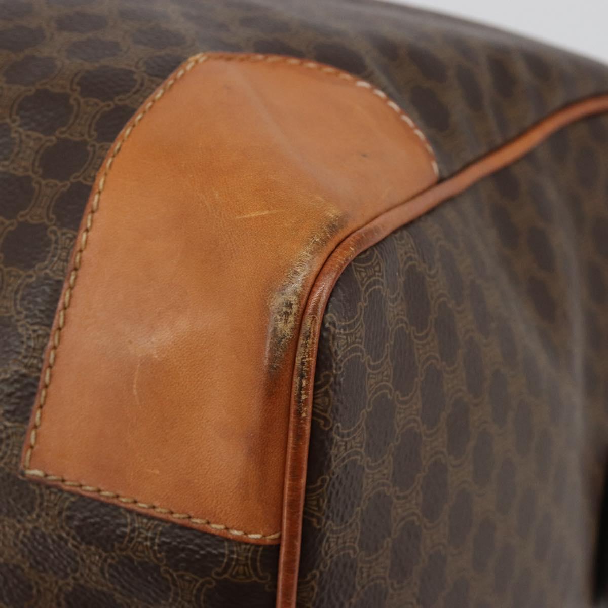 CELINE Macadam Canvas Boston Bag PVC Leather Brown Gold Auth 186569