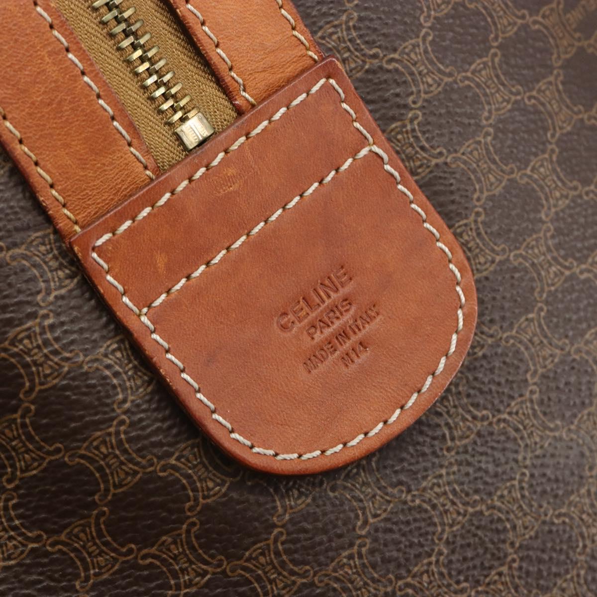 CELINE Macadam Canvas Boston Bag PVC Leather Brown Gold Auth 186569