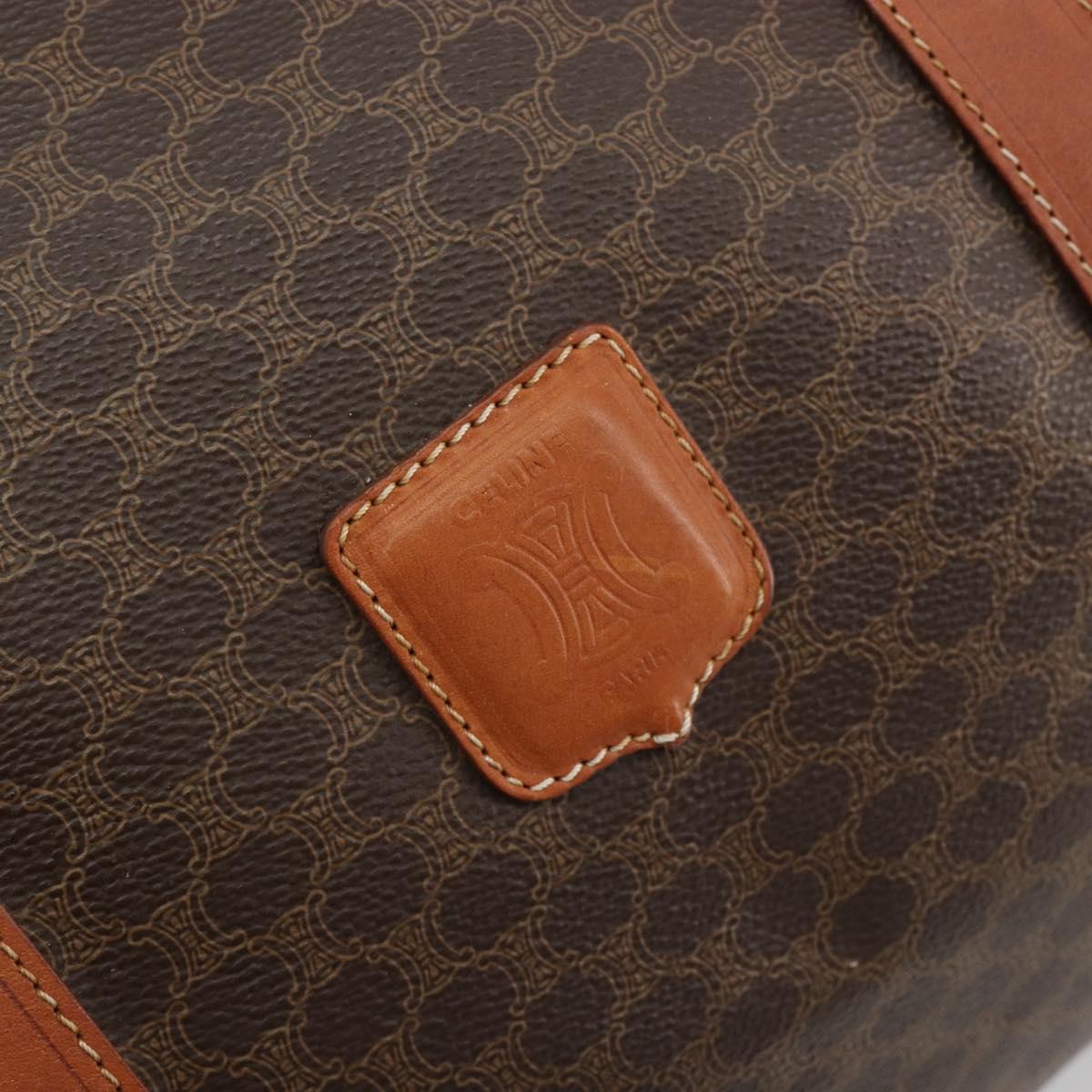 CELINE Macadam Canvas Boston Bag PVC Leather Brown Gold Auth 186569