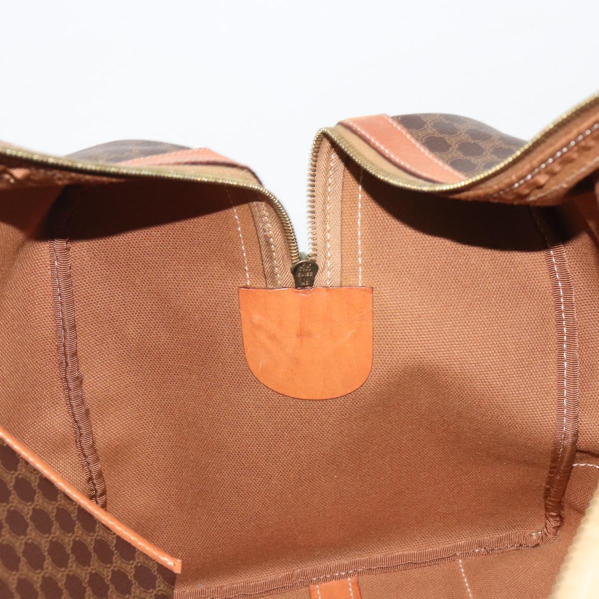 CELINE Macadam Canvas Boston Bag PVC Leather Brown Gold Auth 186569