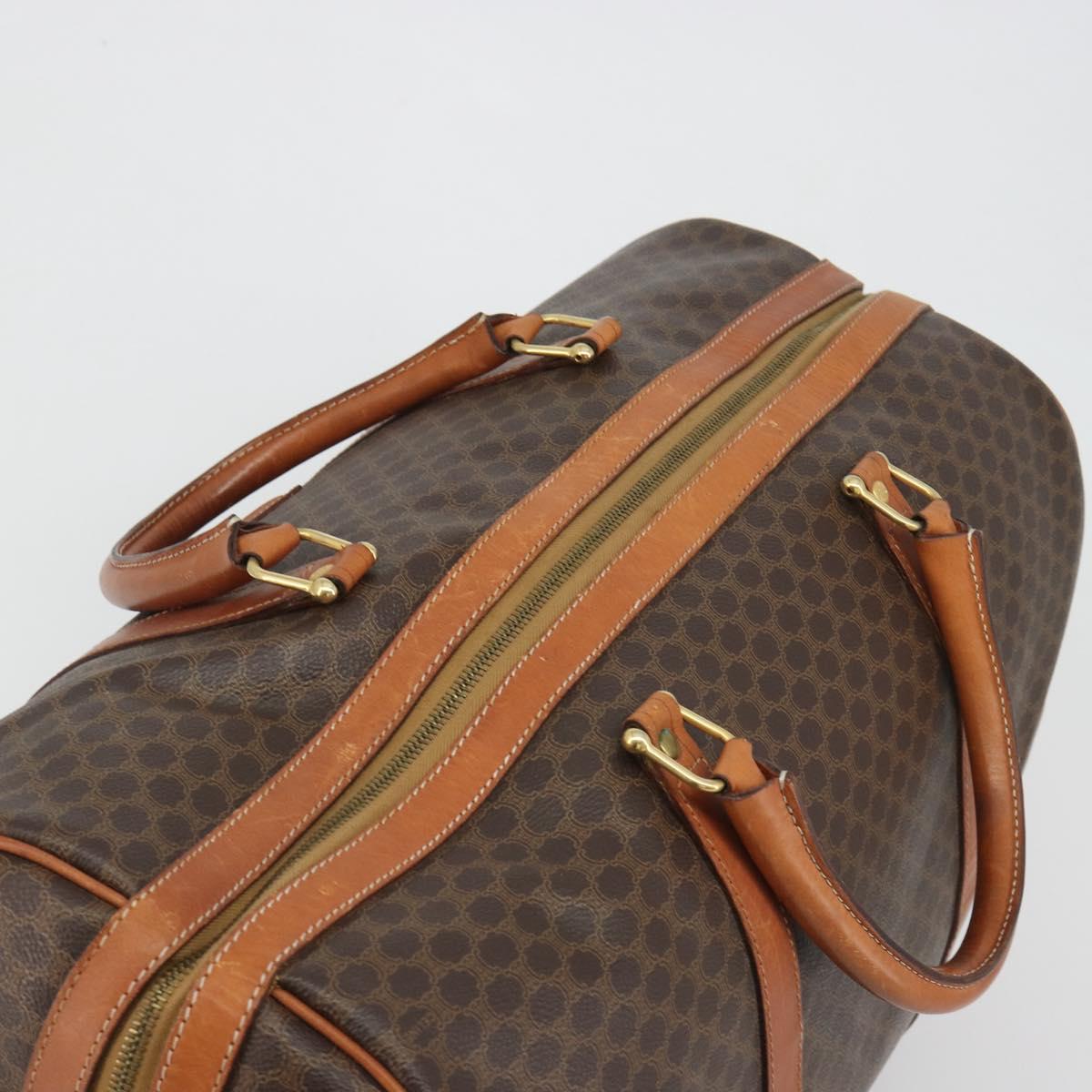 CELINE Macadam Canvas Boston Bag PVC Leather Brown Gold Auth 186569