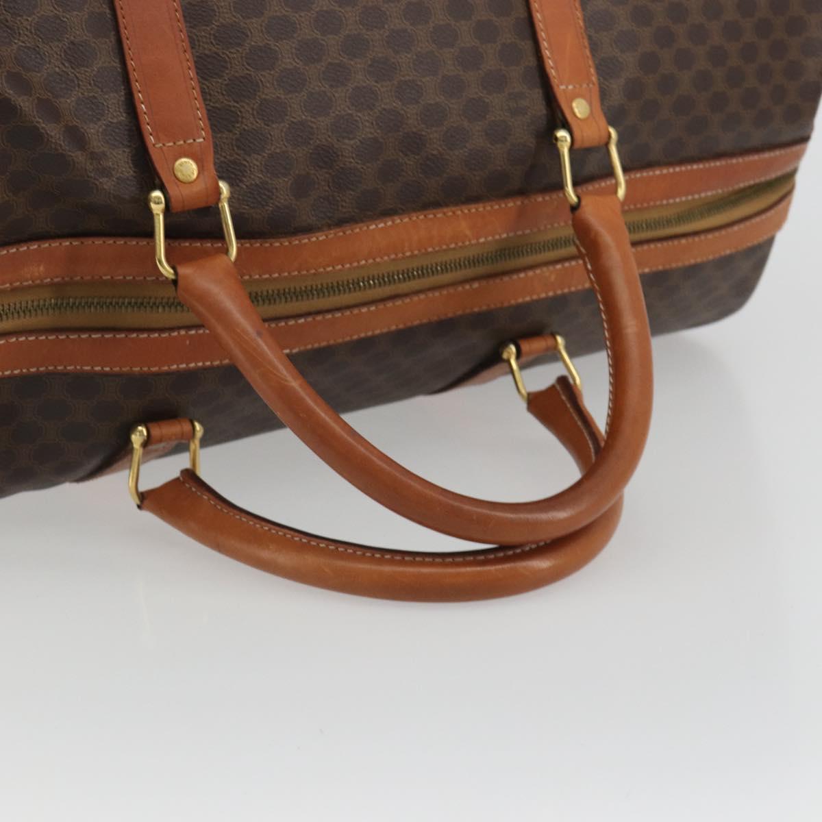 CELINE Macadam Canvas Boston Bag PVC Leather Brown Gold Auth 186569