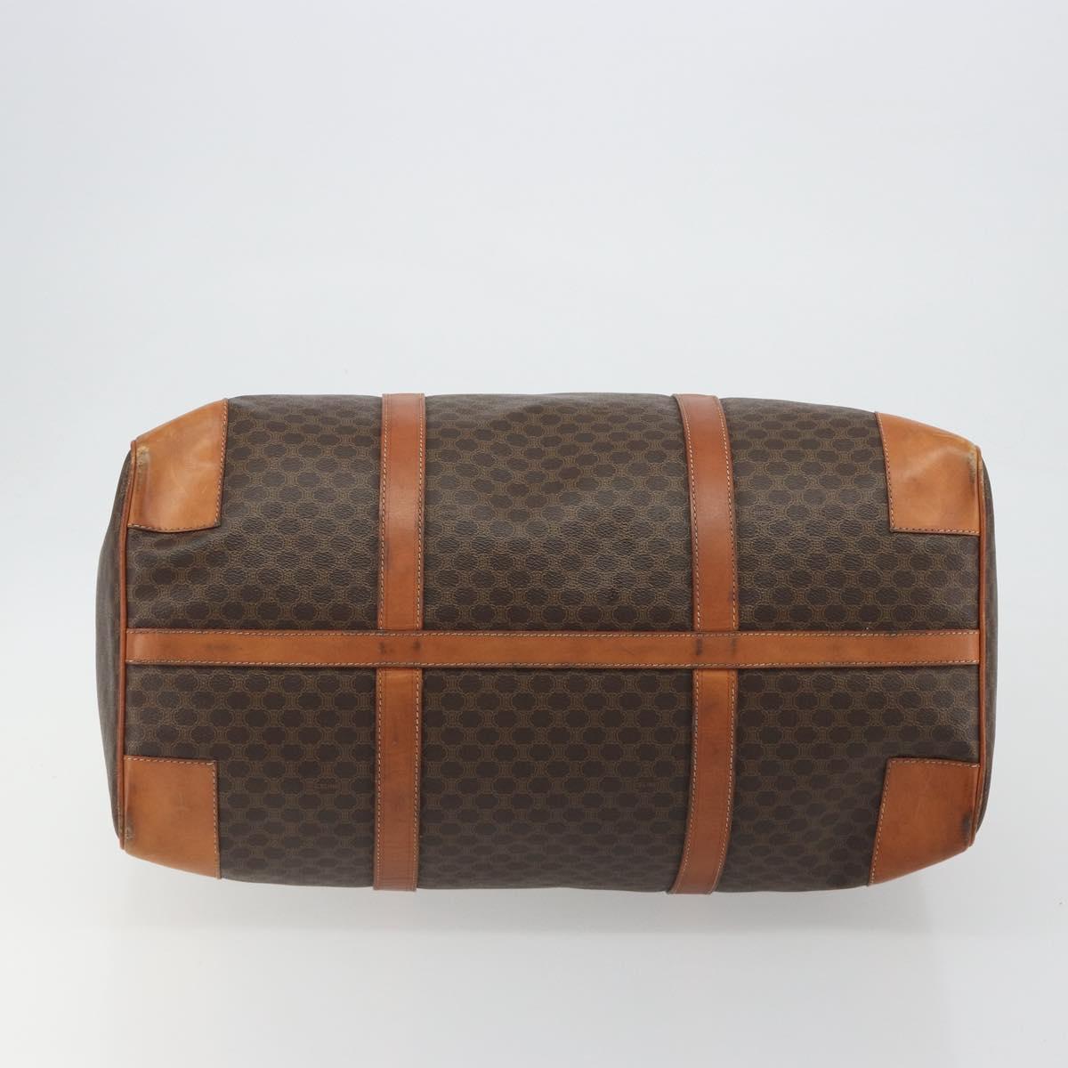 CELINE Macadam Canvas Boston Bag PVC Leather Brown Gold Auth 186569