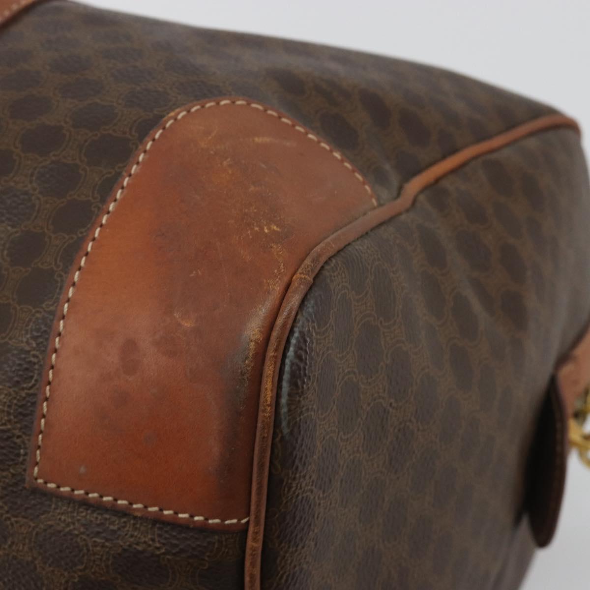 CELINE Macadam Canvas Boston Bag PVC Leather Brown Gold Auth 186570