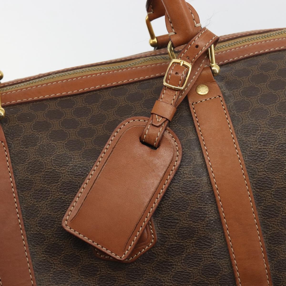 CELINE Macadam Canvas Boston Bag PVC Leather Brown Gold Auth 186570