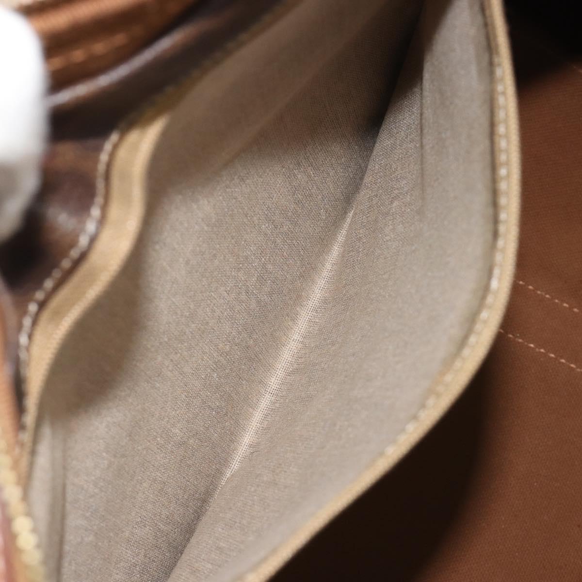 CELINE Macadam Canvas Boston Bag PVC Leather Brown Gold Auth 186570