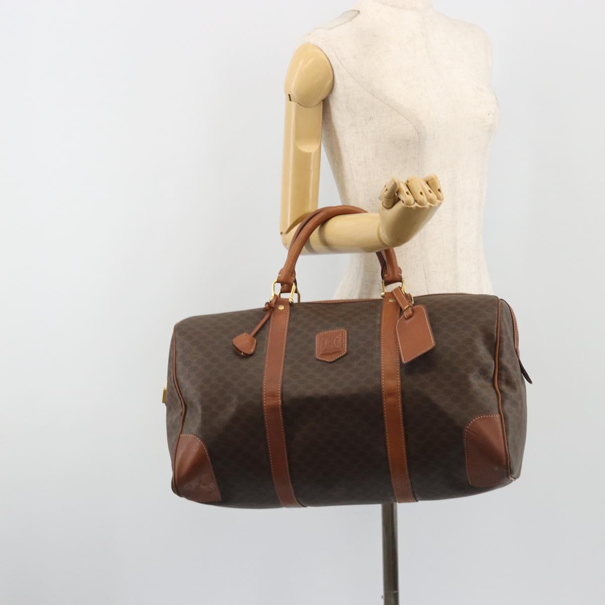 CELINE Macadam Canvas Boston Bag PVC Leather Brown Gold Auth 186570
