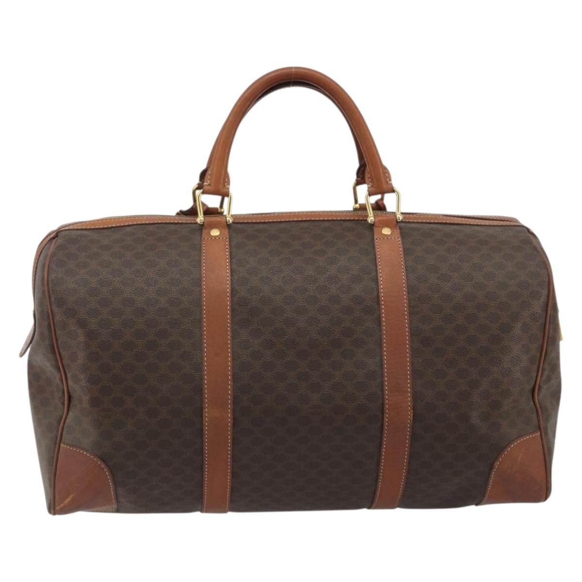 CELINE Macadam Canvas Boston Bag PVC Leather Brown Gold Auth 186570