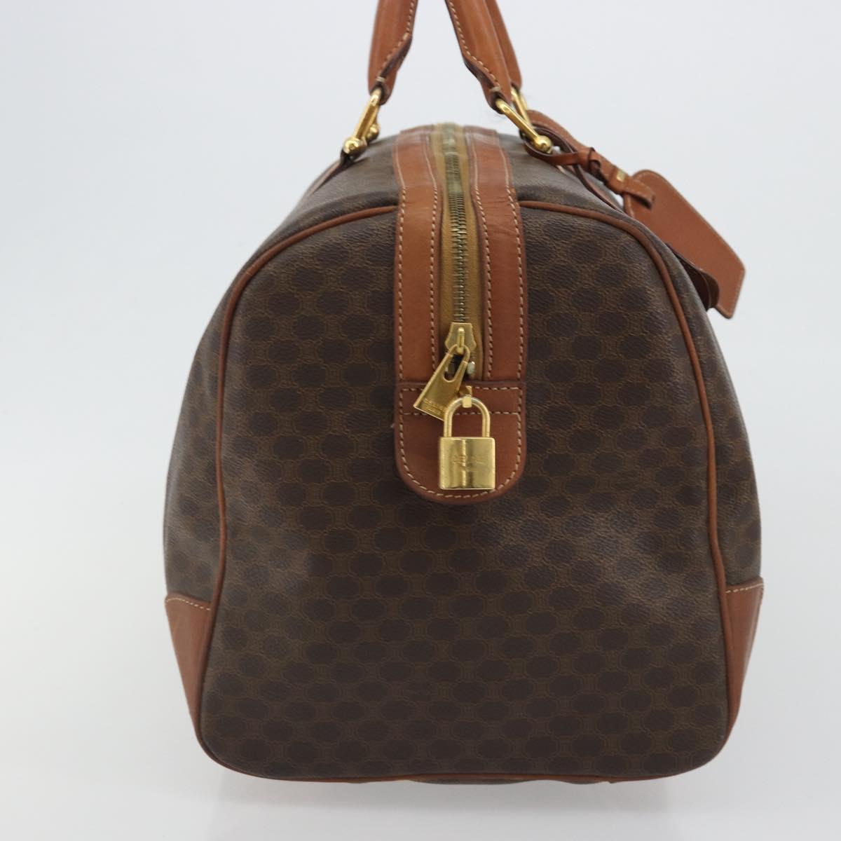 CELINE Macadam Canvas Boston Bag PVC Leather Brown Gold Auth 186570