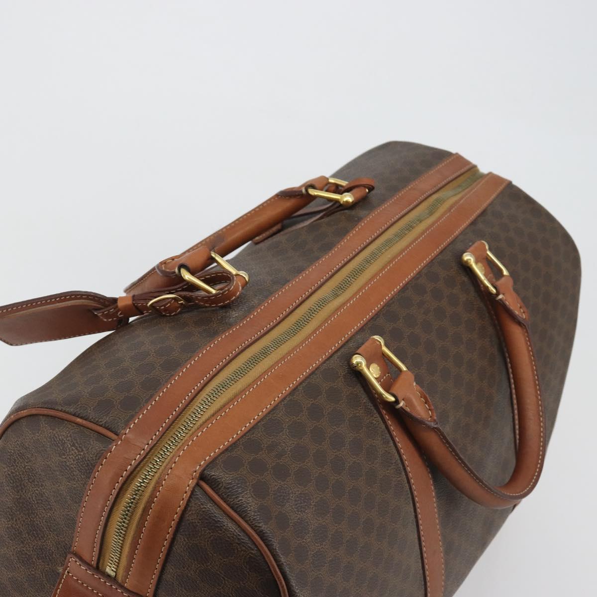 CELINE Macadam Canvas Boston Bag PVC Leather Brown Gold Auth 186570