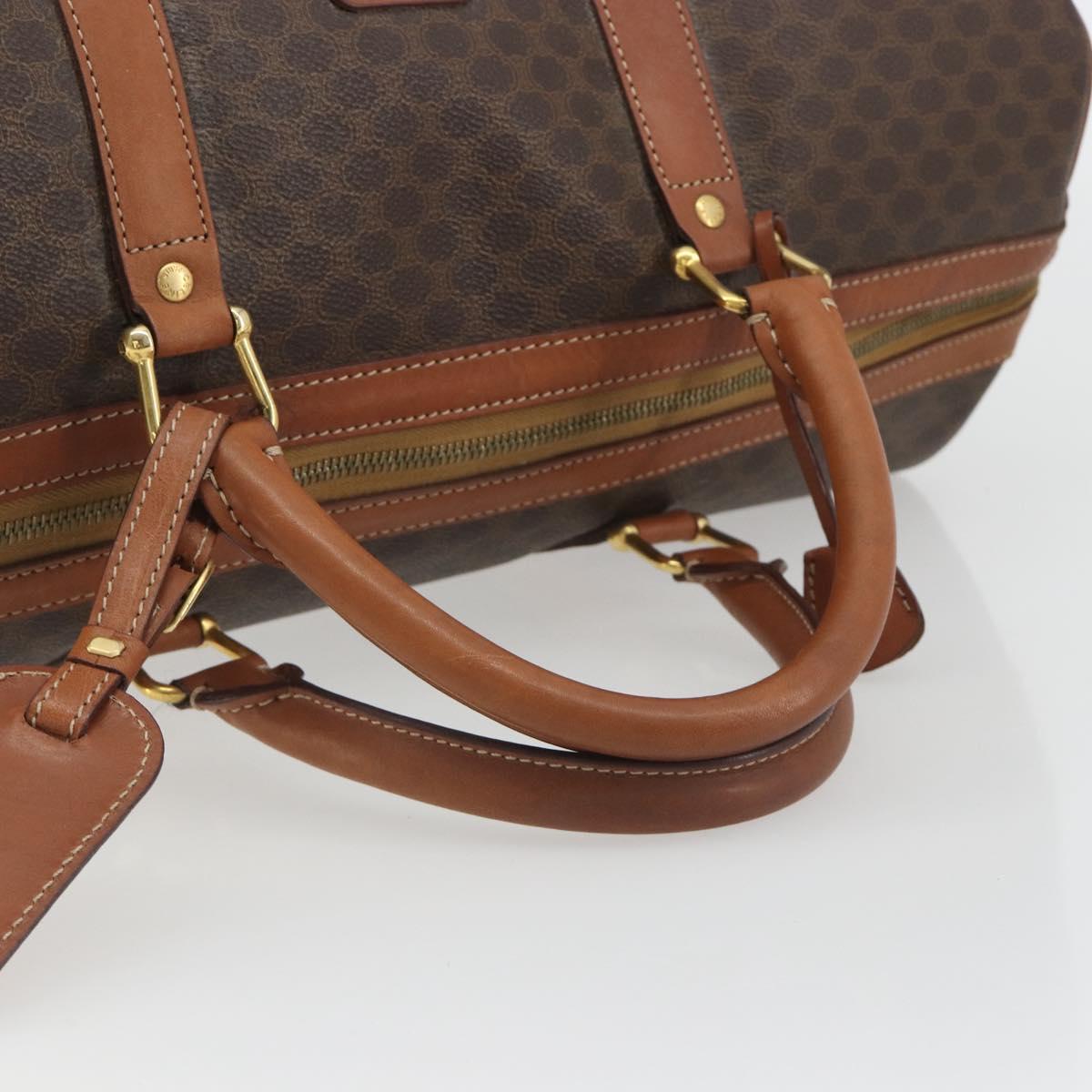 CELINE Macadam Canvas Boston Bag PVC Leather Brown Gold Auth 186570