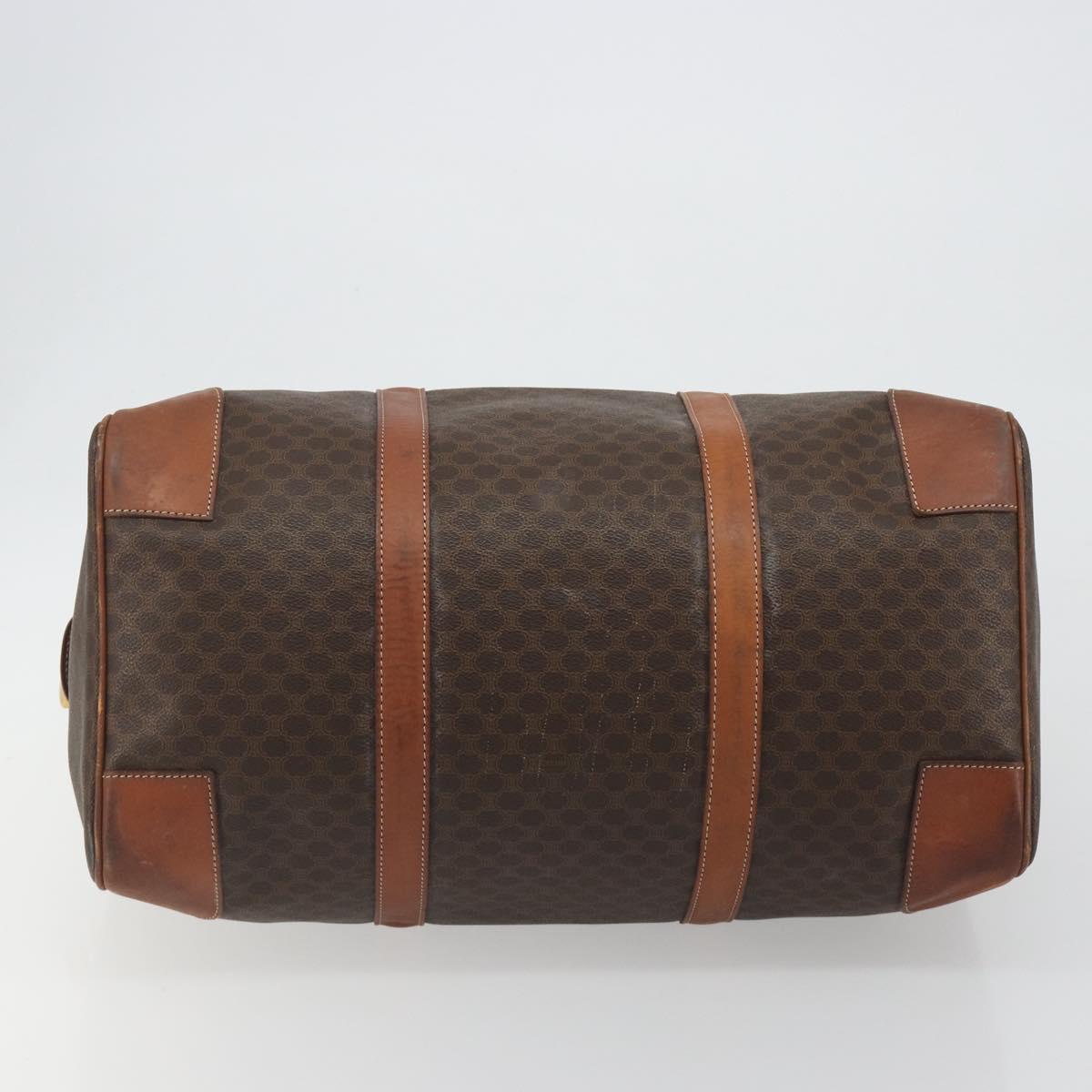 CELINE Macadam Canvas Boston Bag PVC Leather Brown Gold Auth 186570