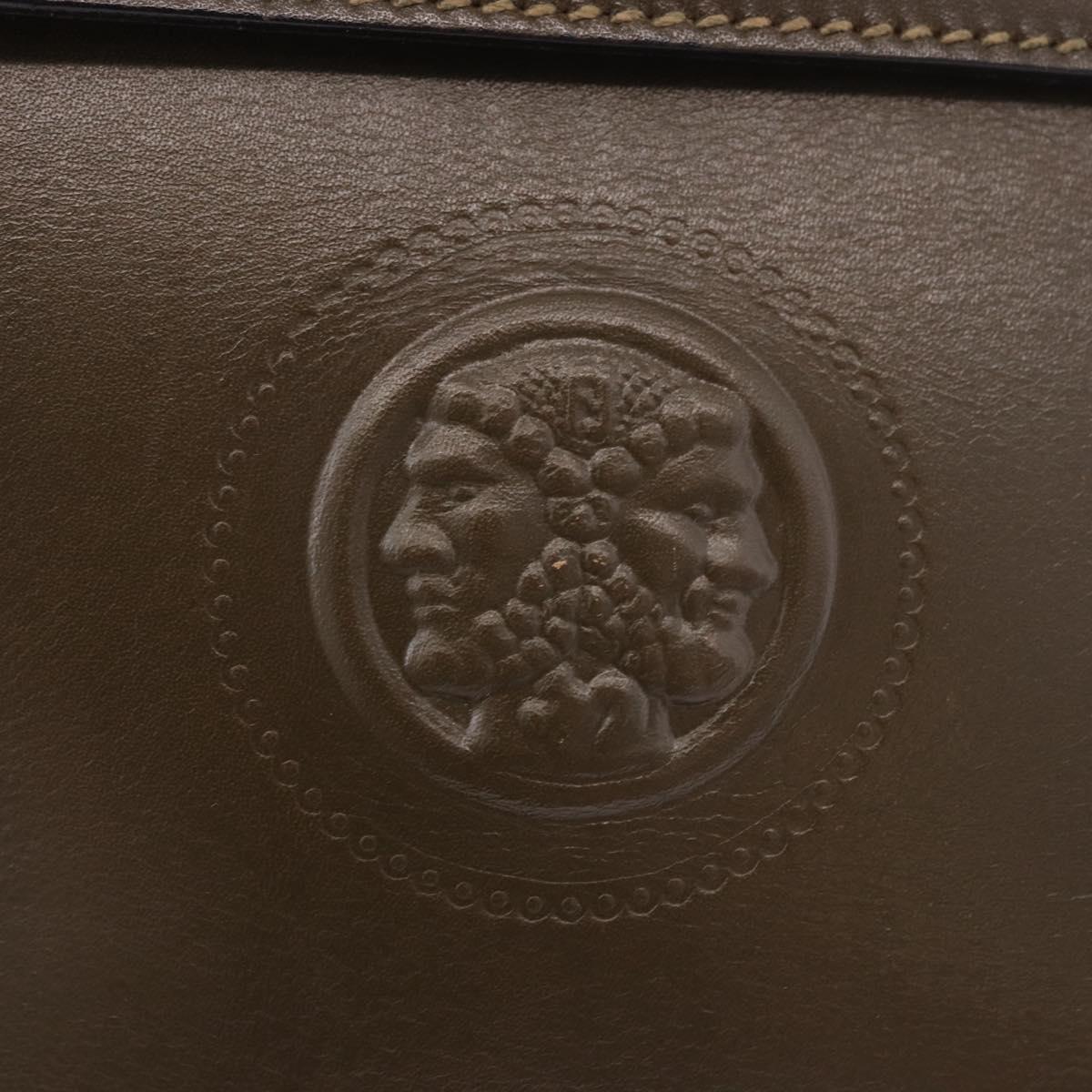 FENDI Hand Bag Leather 2way Khaki Gold Auth 186587A