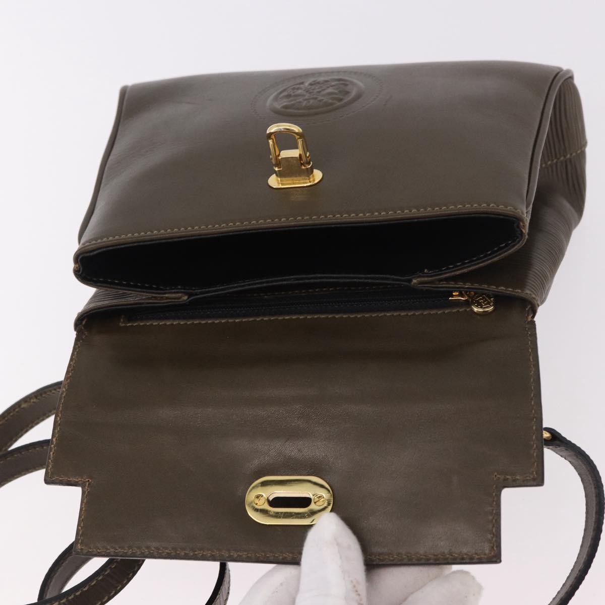 FENDI Hand Bag Leather 2way Khaki Gold Auth 186587A