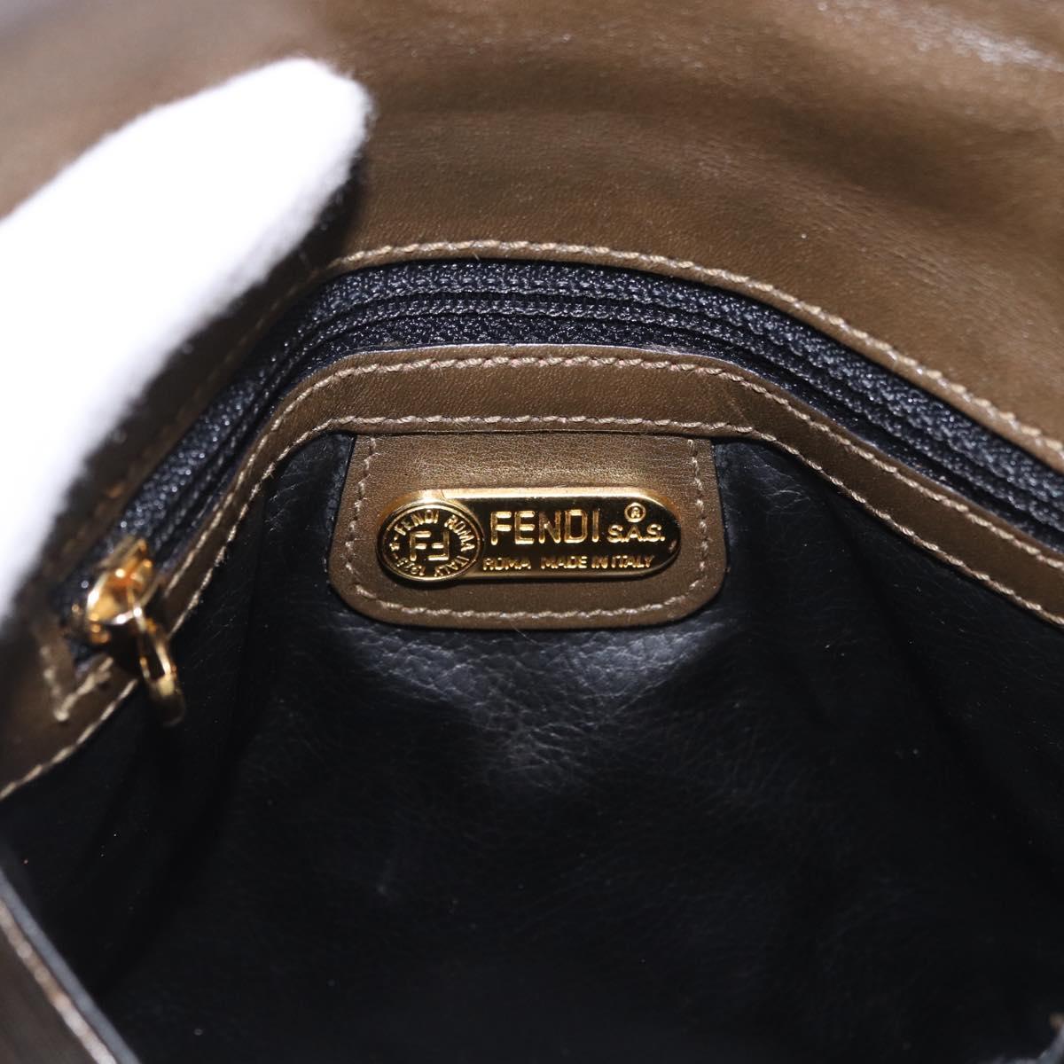 FENDI Hand Bag Leather 2way Khaki Gold Auth 186587A