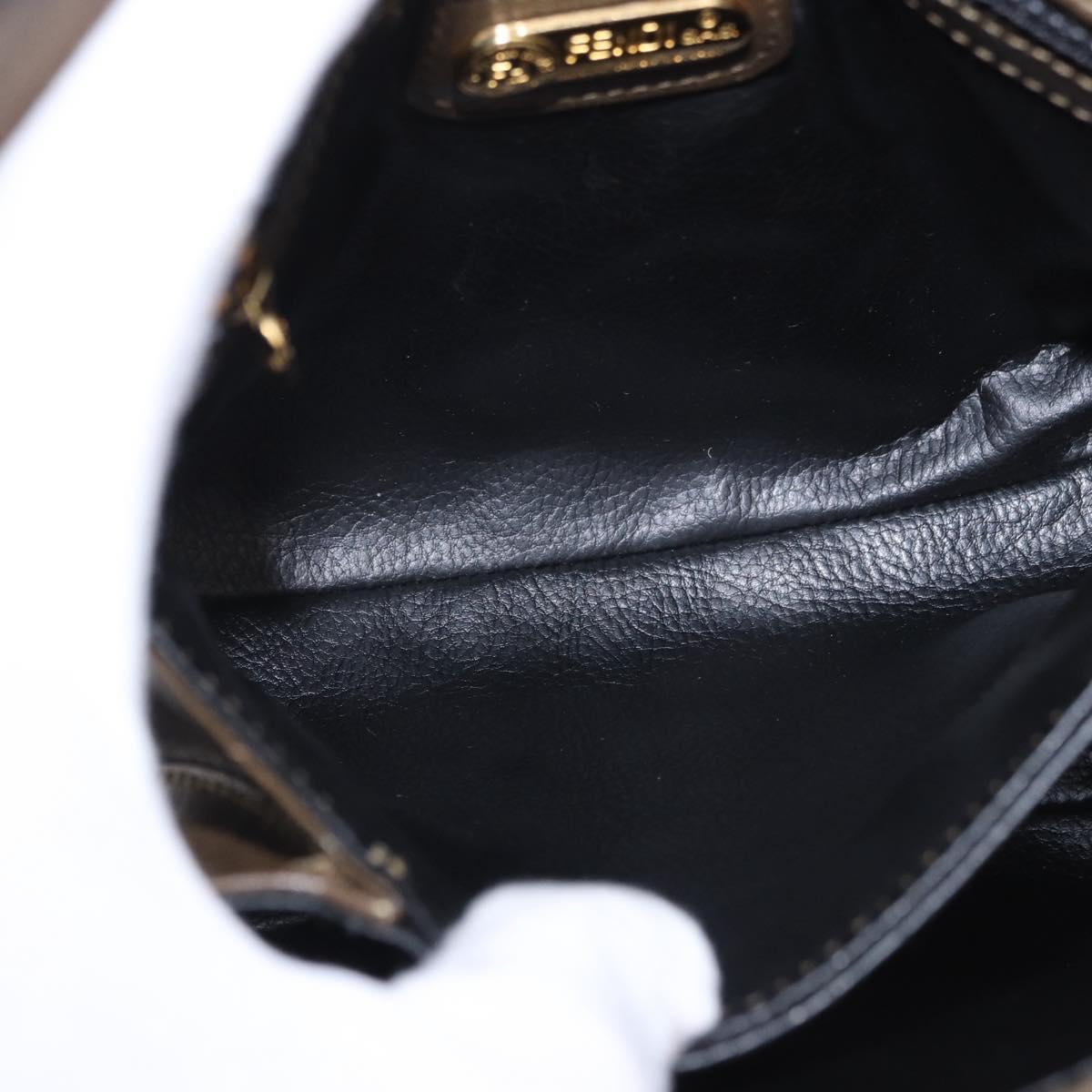 FENDI Hand Bag Leather 2way Khaki Gold Auth 186587A