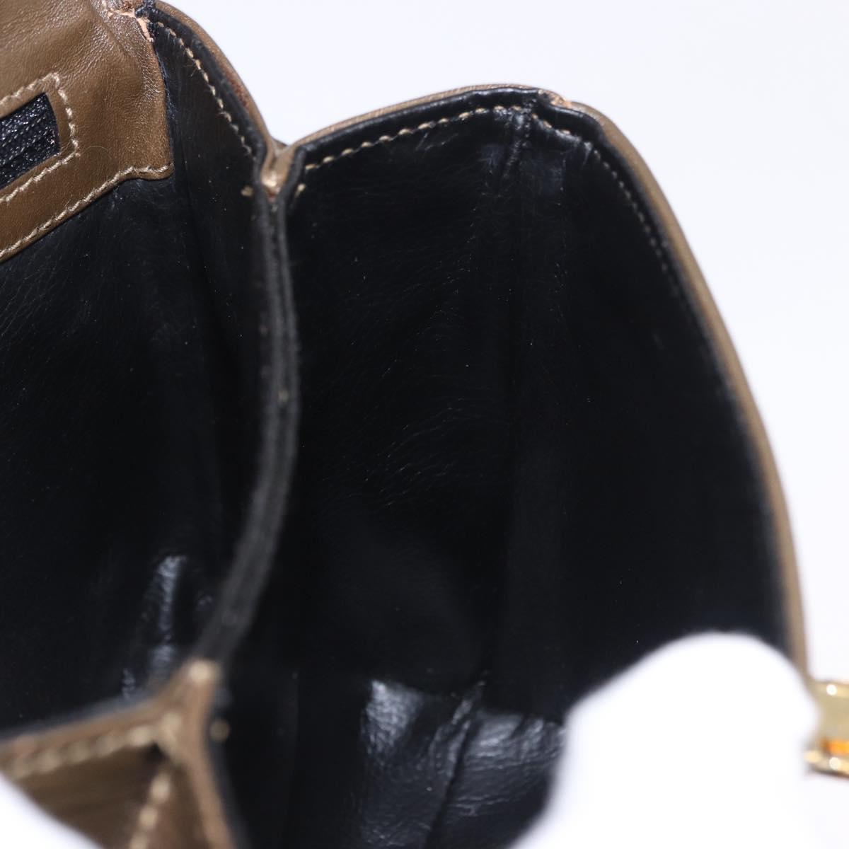 FENDI Hand Bag Leather 2way Khaki Gold Auth 186587A