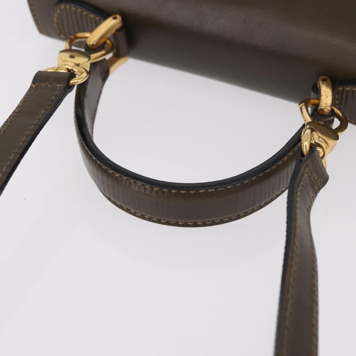 FENDI Hand Bag Leather 2way Khaki Gold Auth 186587A