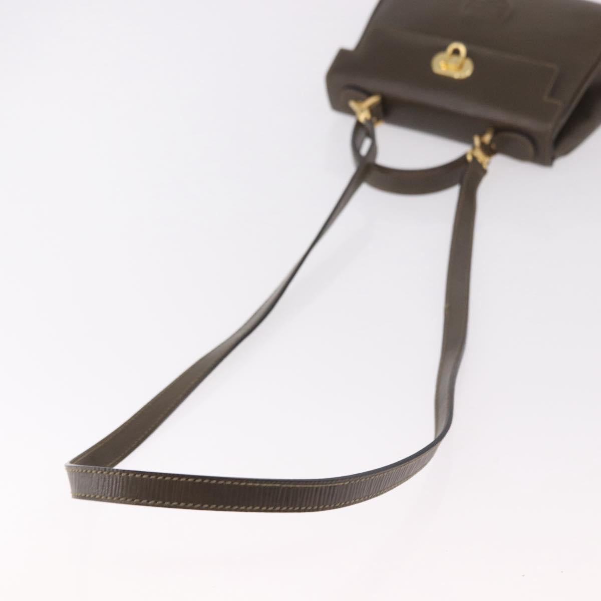 FENDI Hand Bag Leather 2way Khaki Gold Auth 186587A