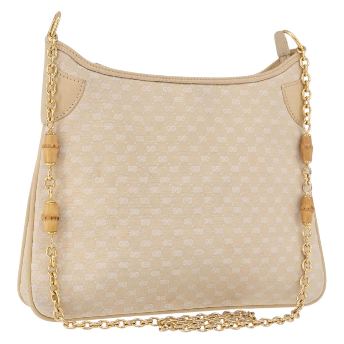 GUCCI Micro GG Canvas Bamboo Chain Shoulder Bag Ivory Gold Auth 186588