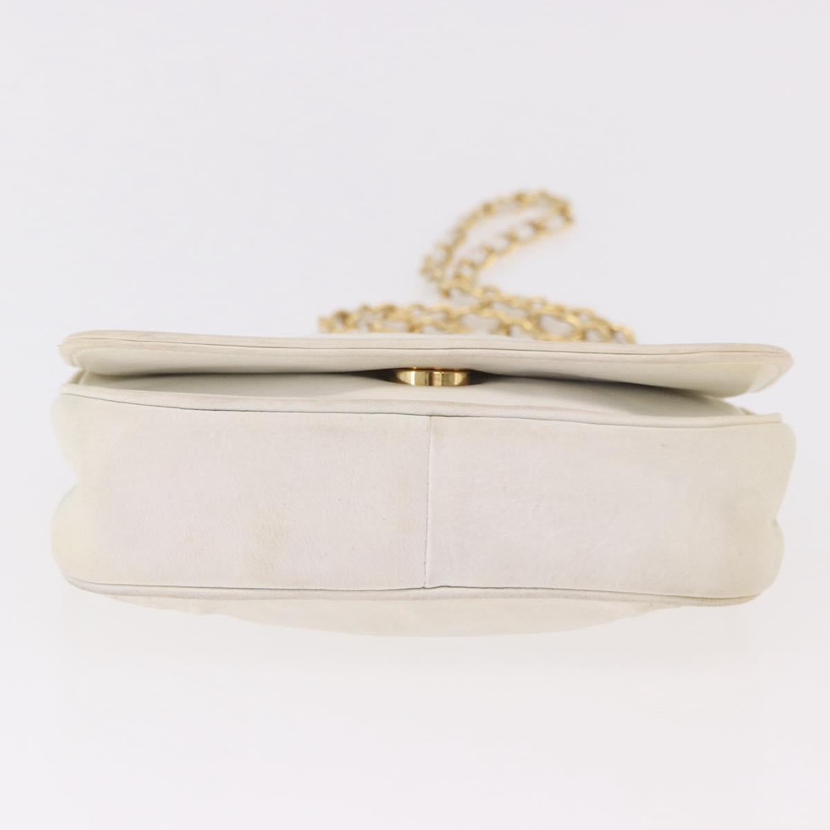 CHANEL Chain Shoulder Bag Lamb Skin White Gold CC Auth 186589A