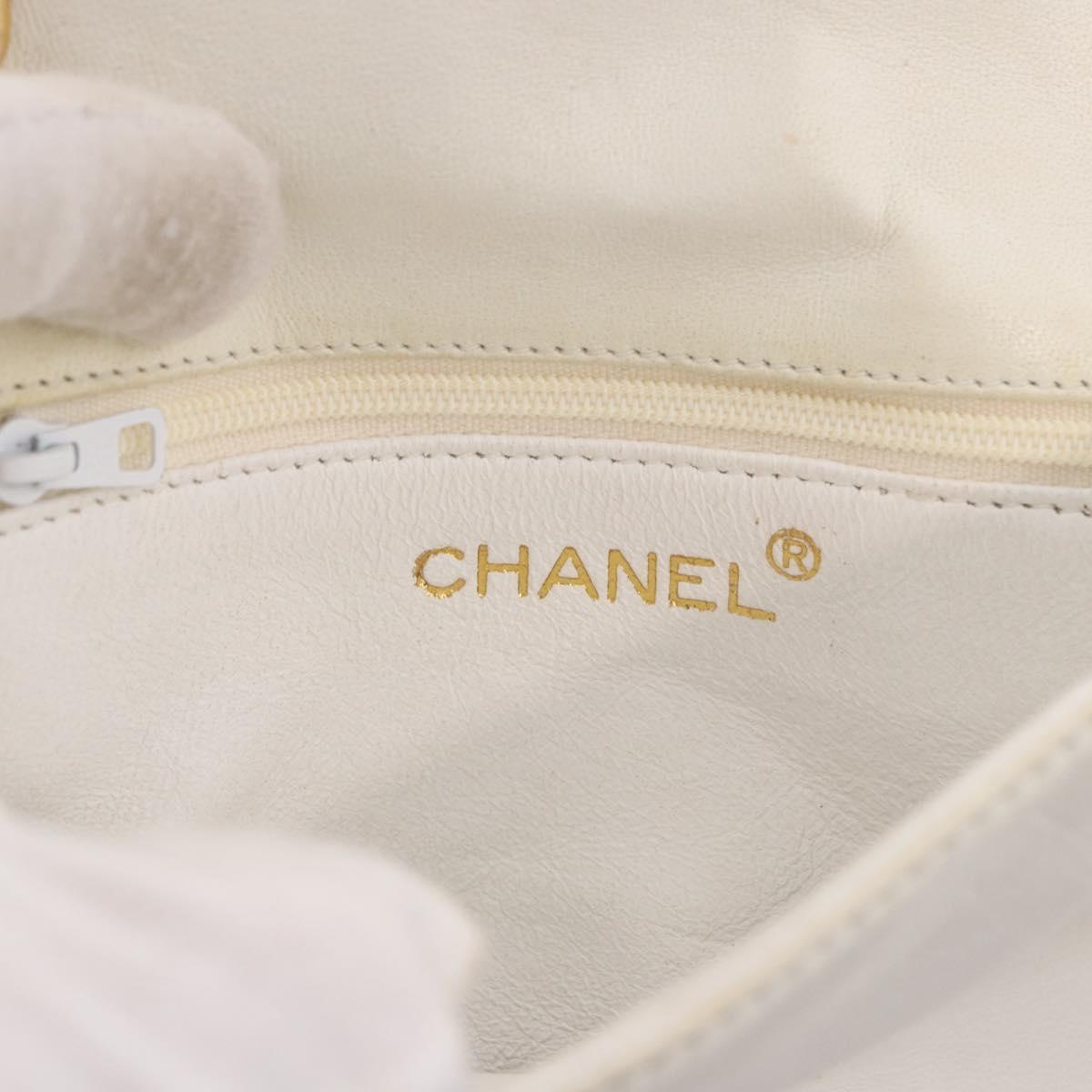 CHANEL Chain Shoulder Bag Lamb Skin White Gold CC Auth 186589A
