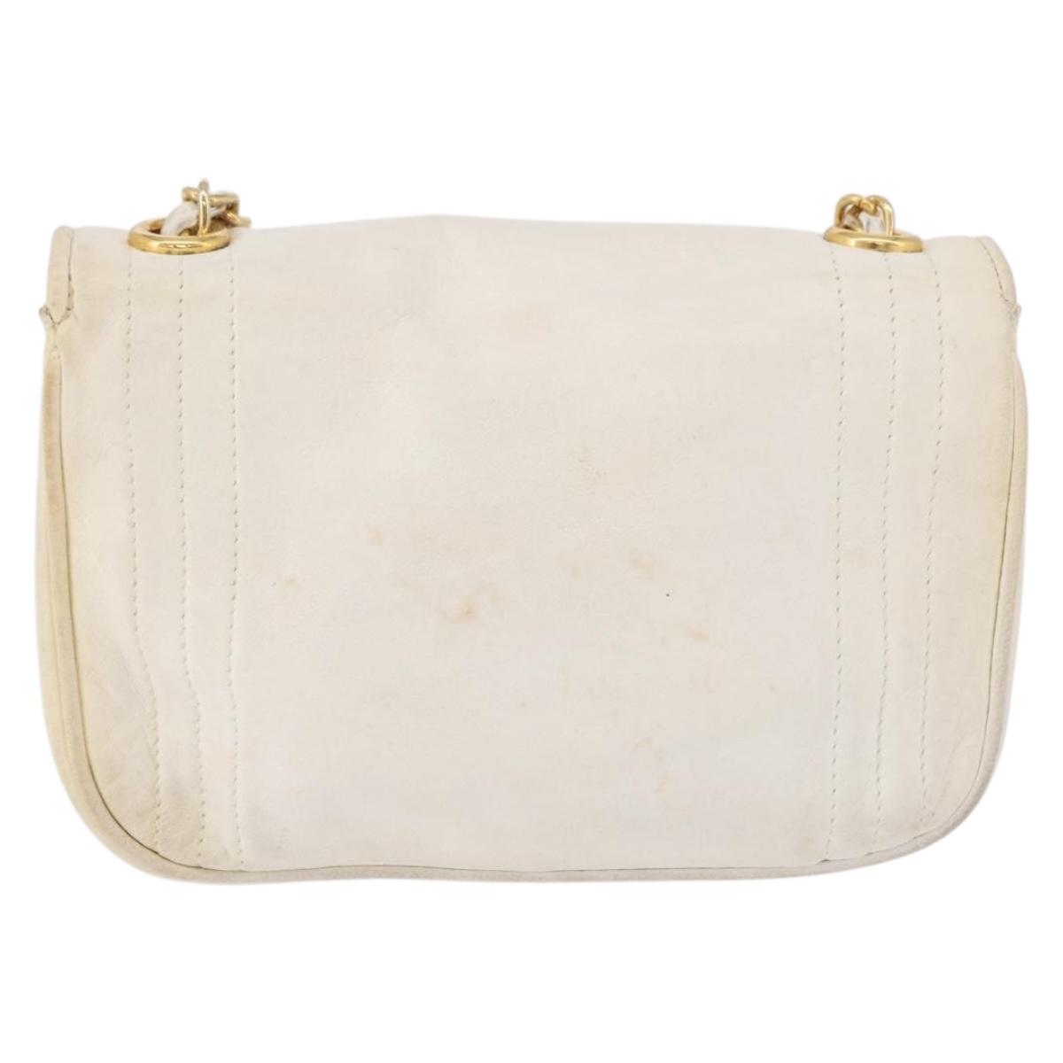 CHANEL Chain Shoulder Bag Lamb Skin White Gold CC Auth 186589A