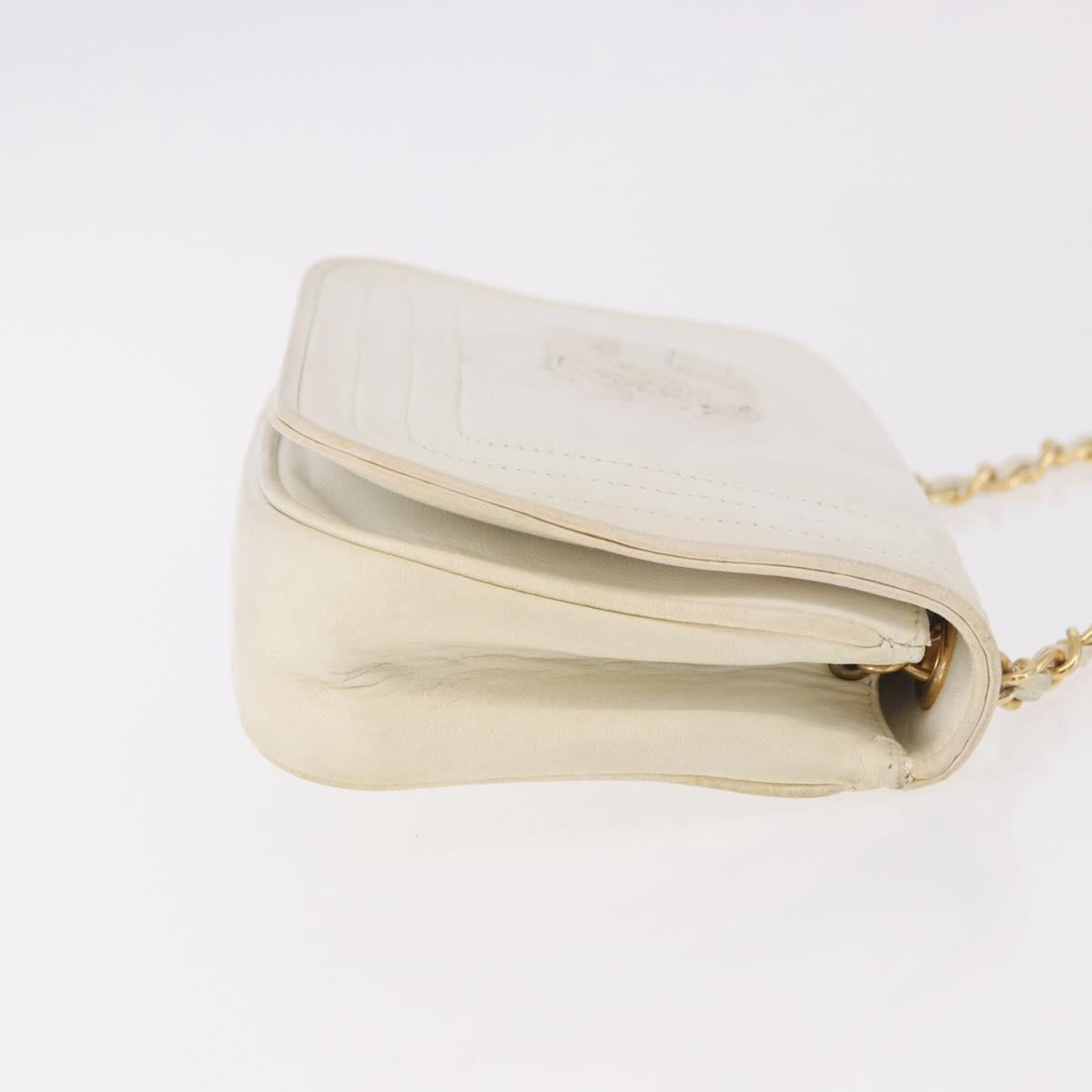 CHANEL Chain Shoulder Bag Lamb Skin White Gold CC Auth 186589A