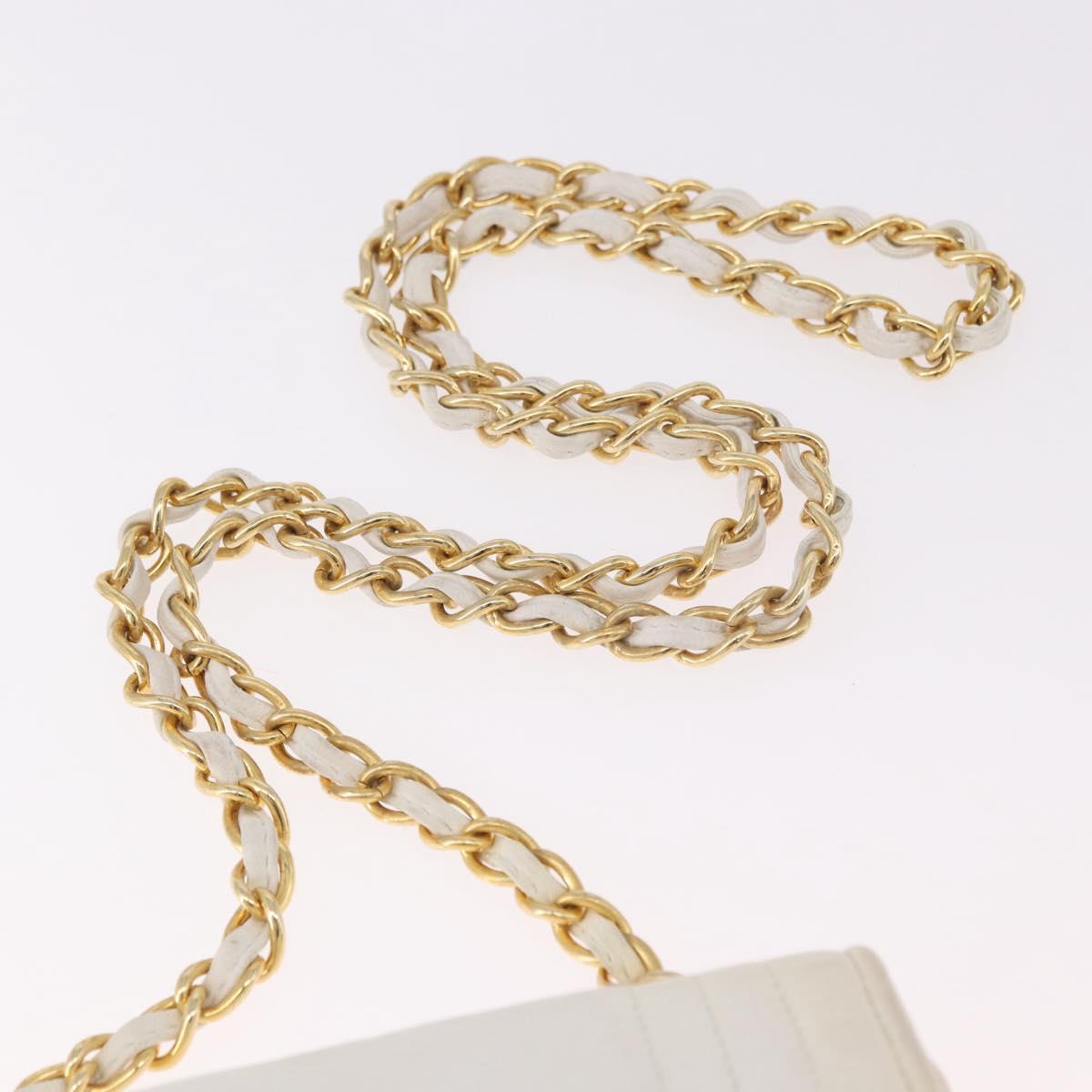 CHANEL Chain Shoulder Bag Lamb Skin White Gold CC Auth 186589A