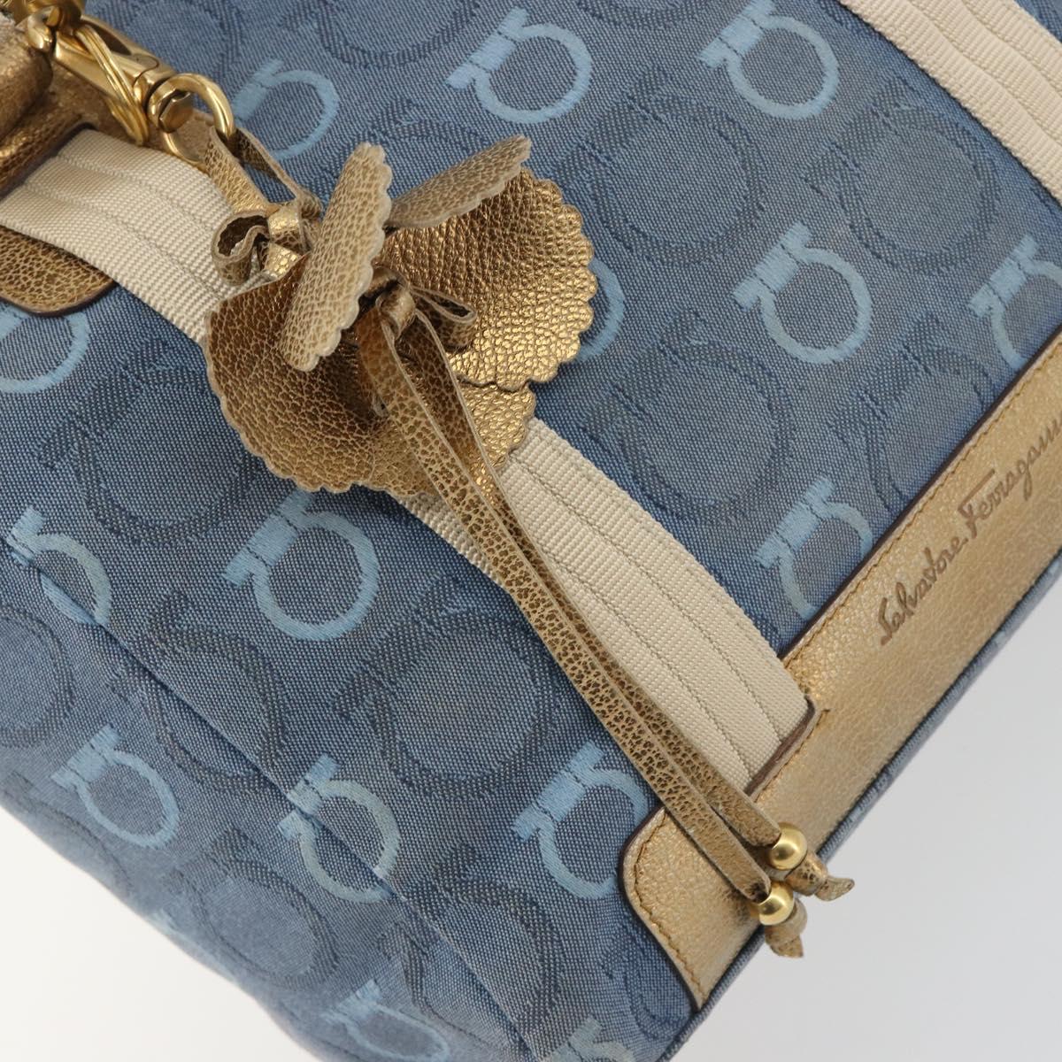 Salvatore Ferragamo Gancini Hand Bag Canvas Blue Gold Auth 186591