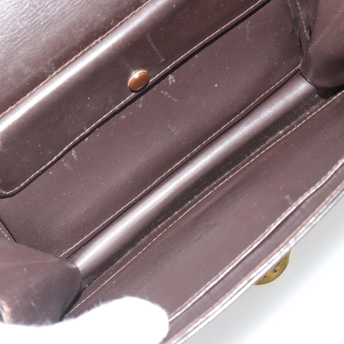GUCCI Clutch Bag Leather Brown Gold Auth 186593