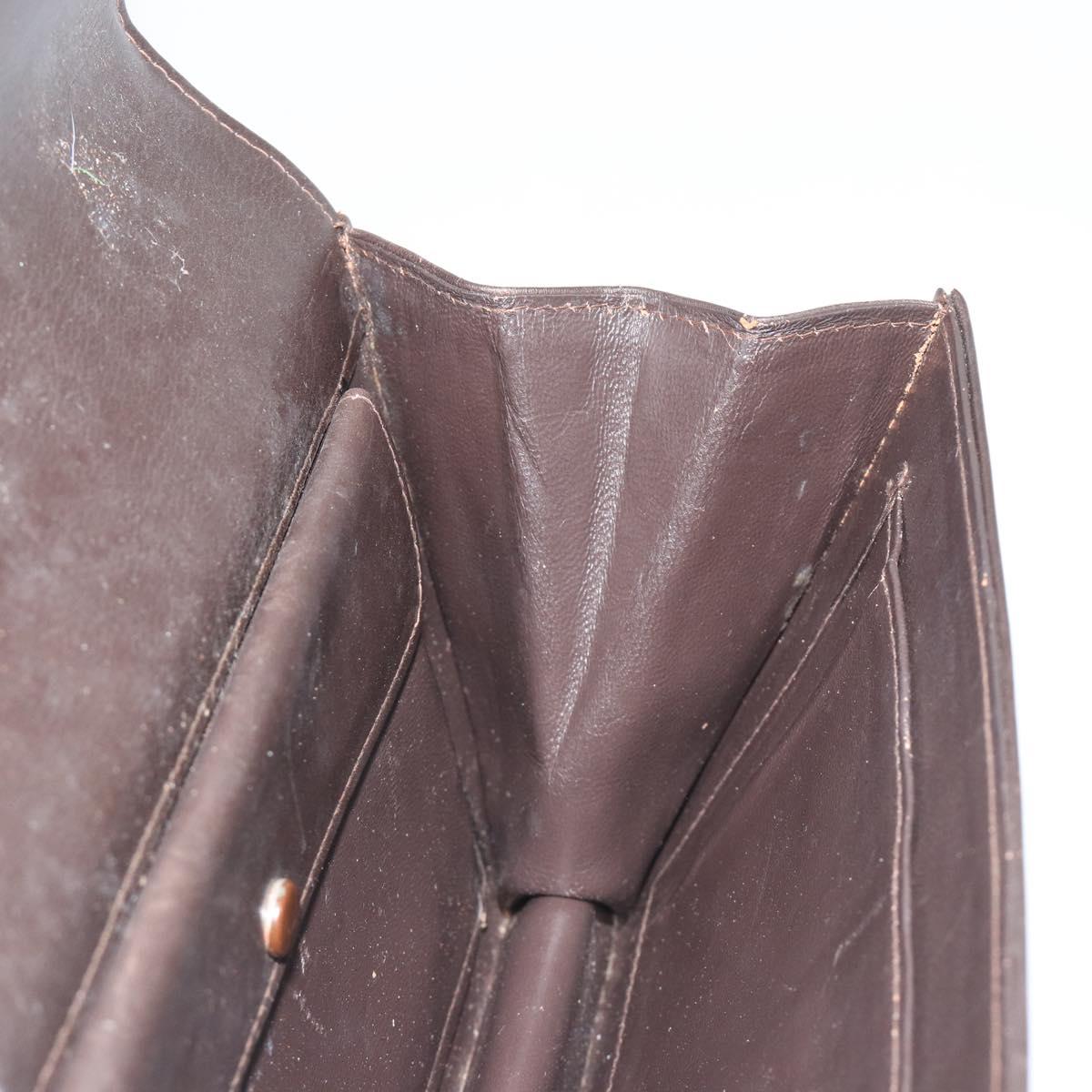 GUCCI Clutch Bag Leather Brown Gold Auth 186593