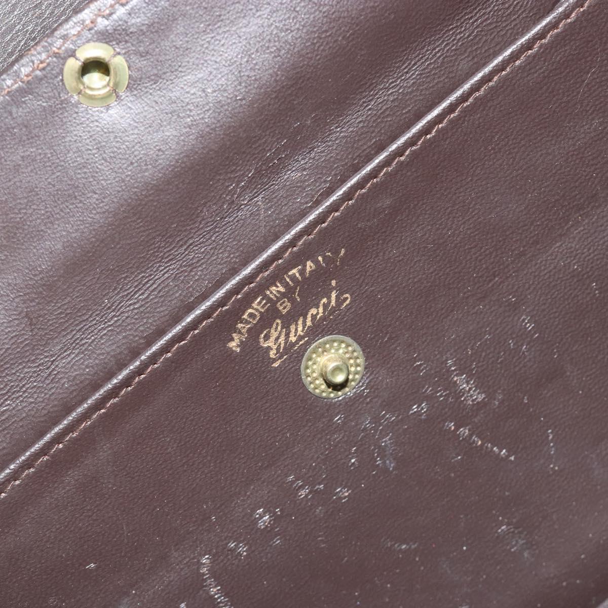 GUCCI Clutch Bag Leather Brown Gold Auth 186593
