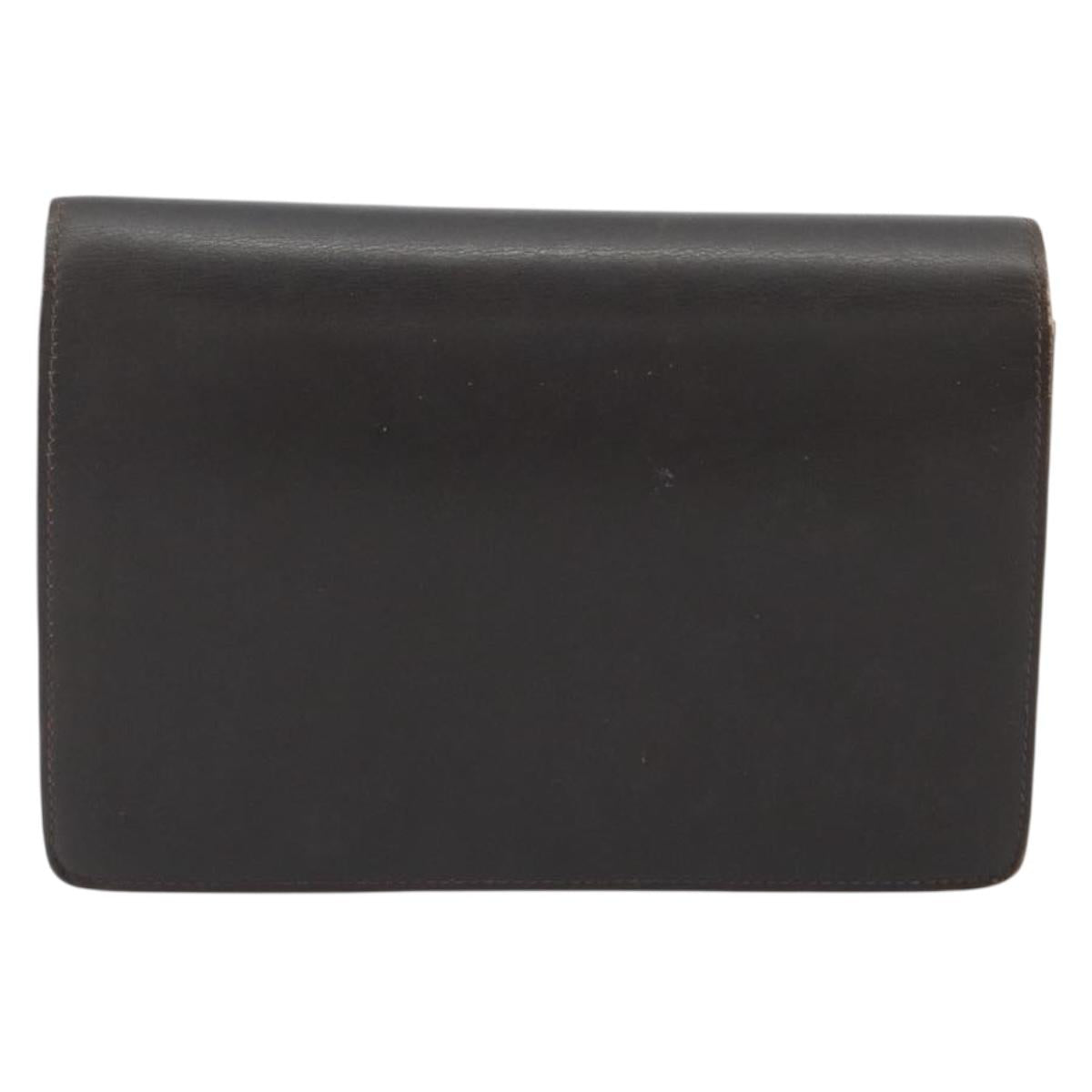 GUCCI Clutch Bag Leather Brown Gold Auth 186593