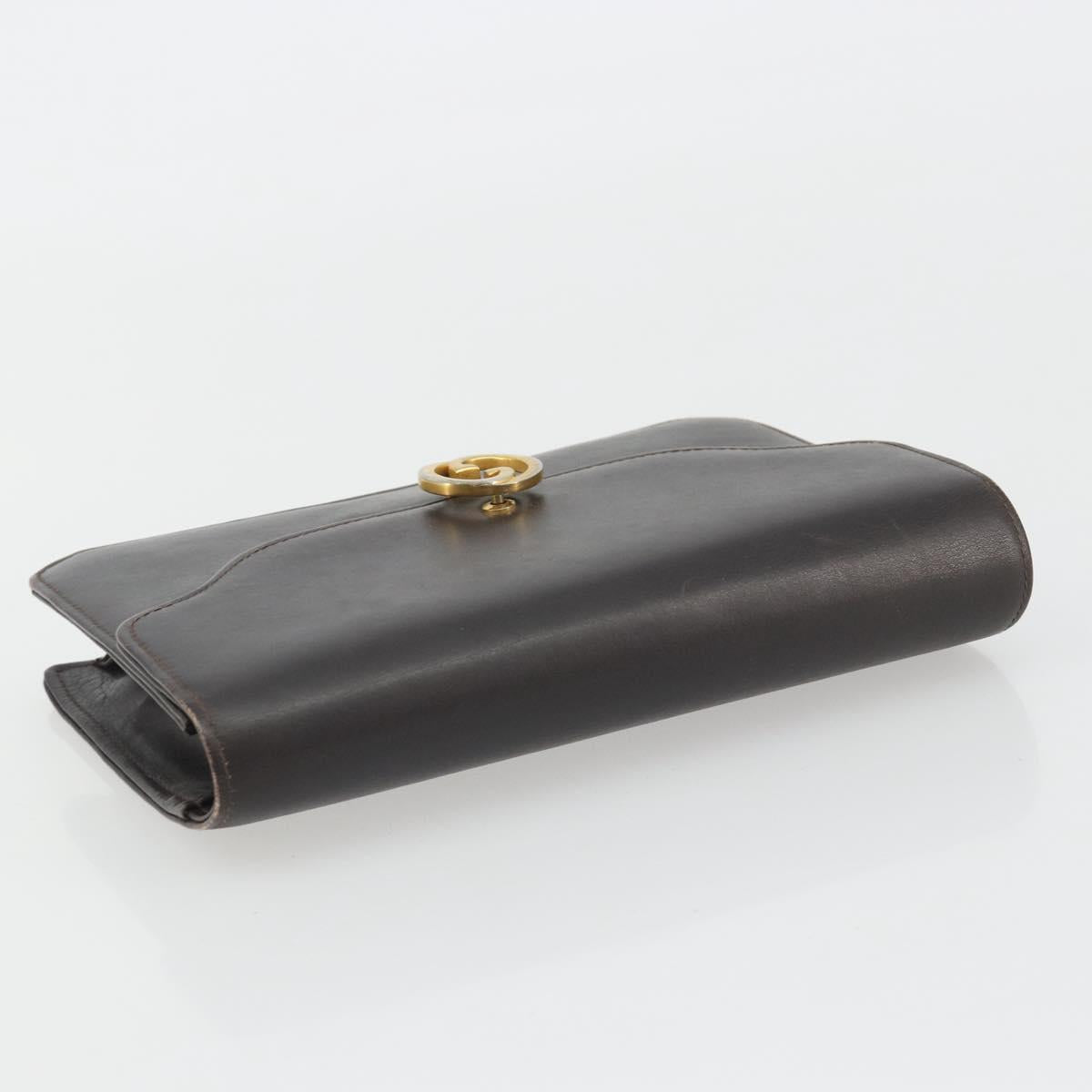 GUCCI Clutch Bag Leather Brown Gold Auth 186593