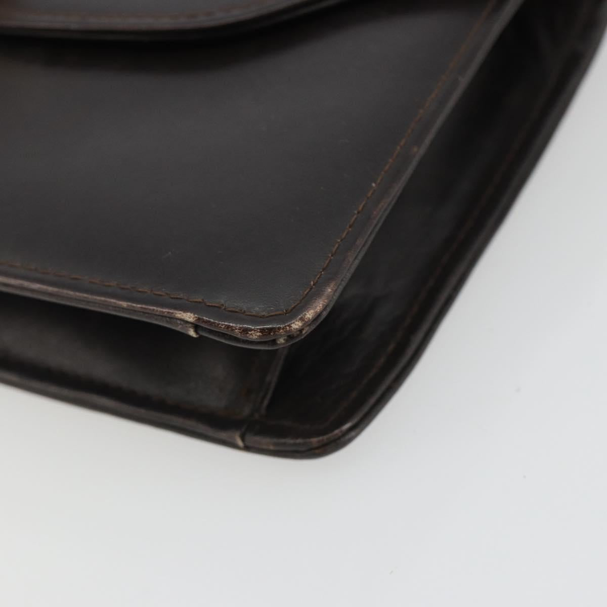 GUCCI Clutch Bag Leather Brown Gold Auth 186593