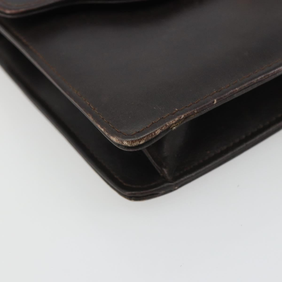 GUCCI Clutch Bag Leather Brown Gold Auth 186593