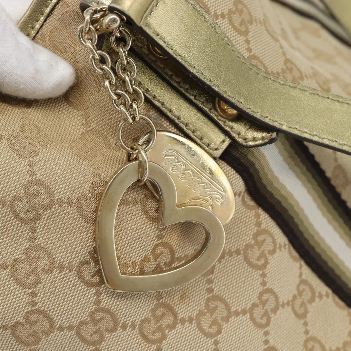 GUCCI GG Canvas Sherry Line Hand Bag Beige Gold 137396 Auth 186595