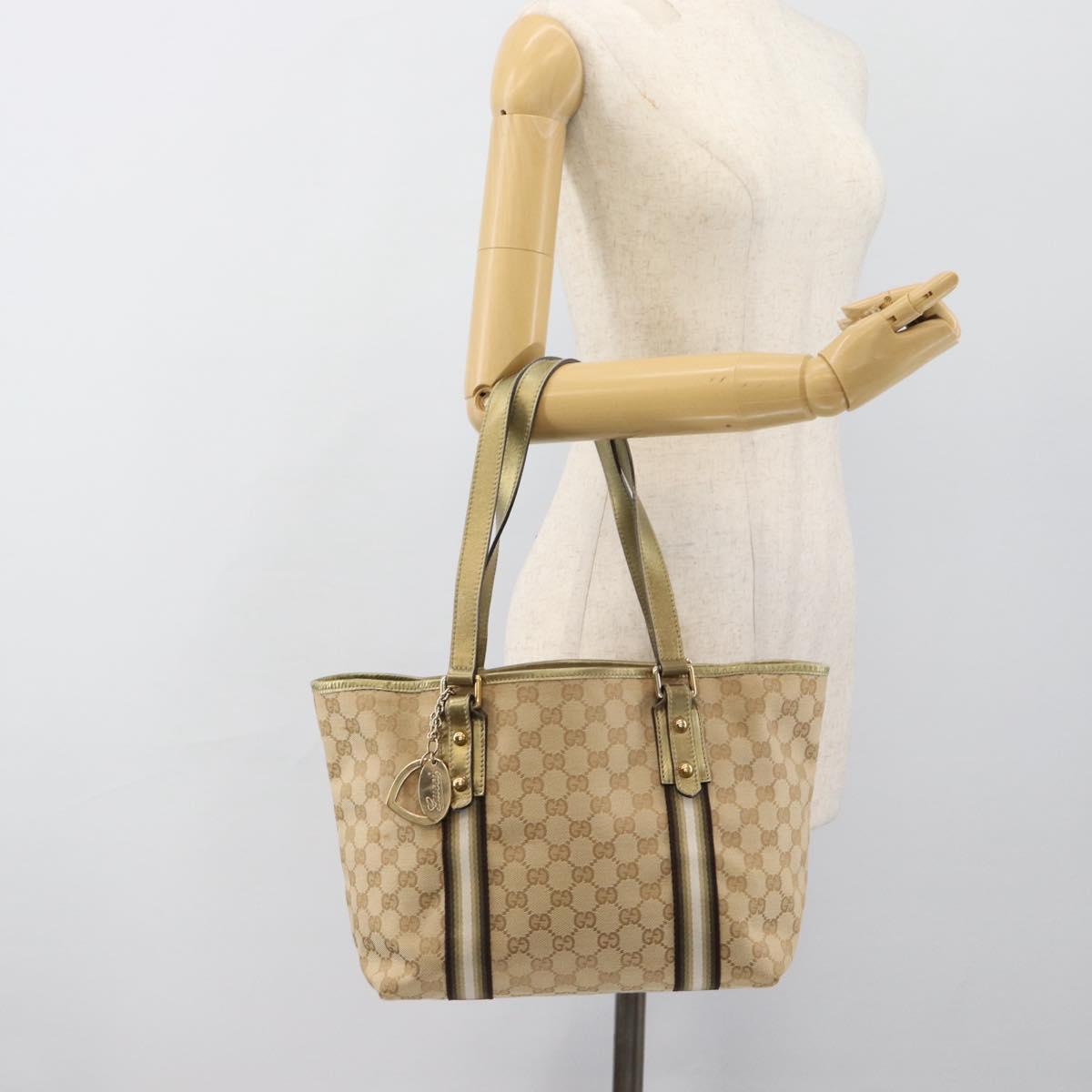 GUCCI GG Canvas Sherry Line Hand Bag Beige Gold 137396 Auth 186595