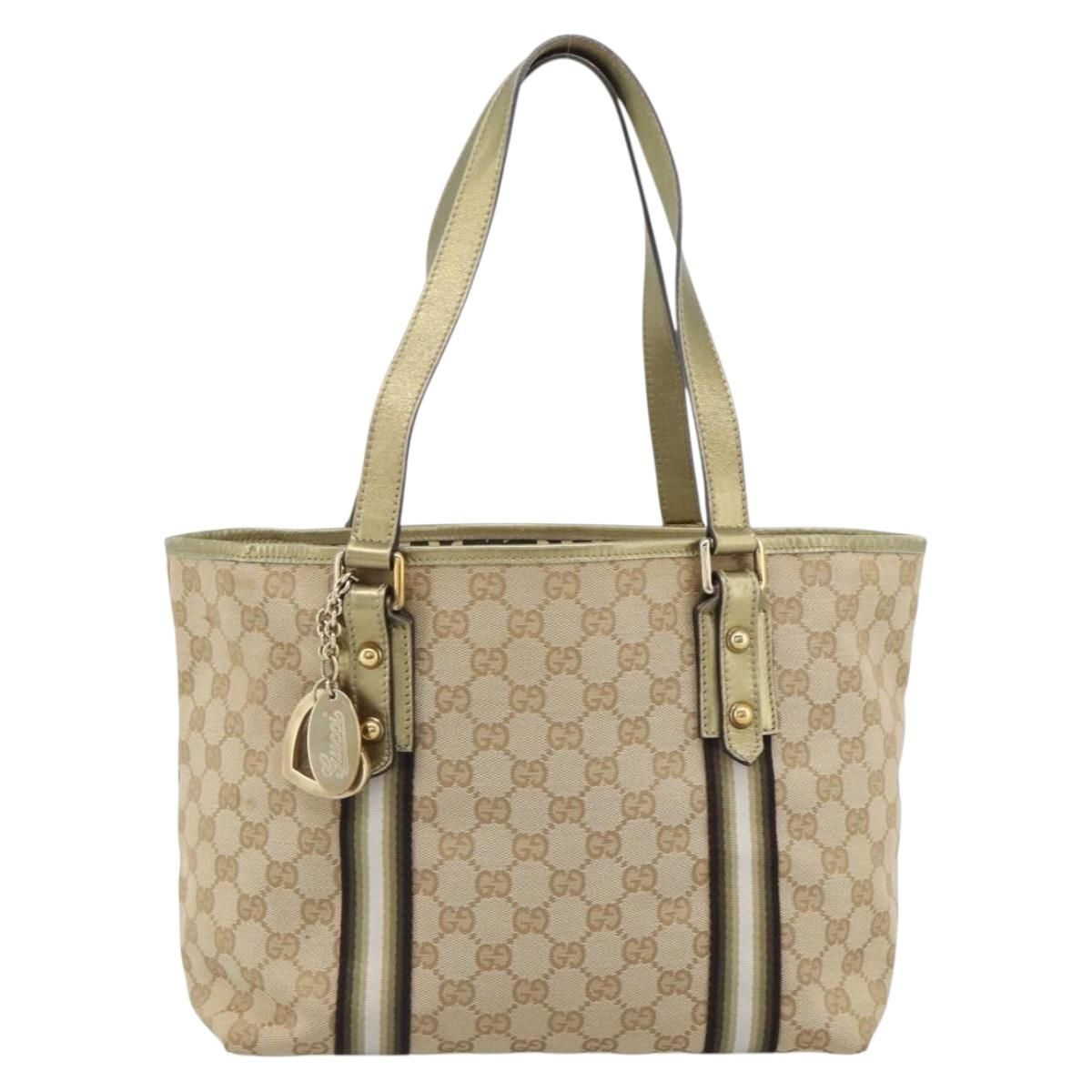 GUCCI GG Canvas Sherry Line Hand Bag Beige Gold 137396 Auth 186595