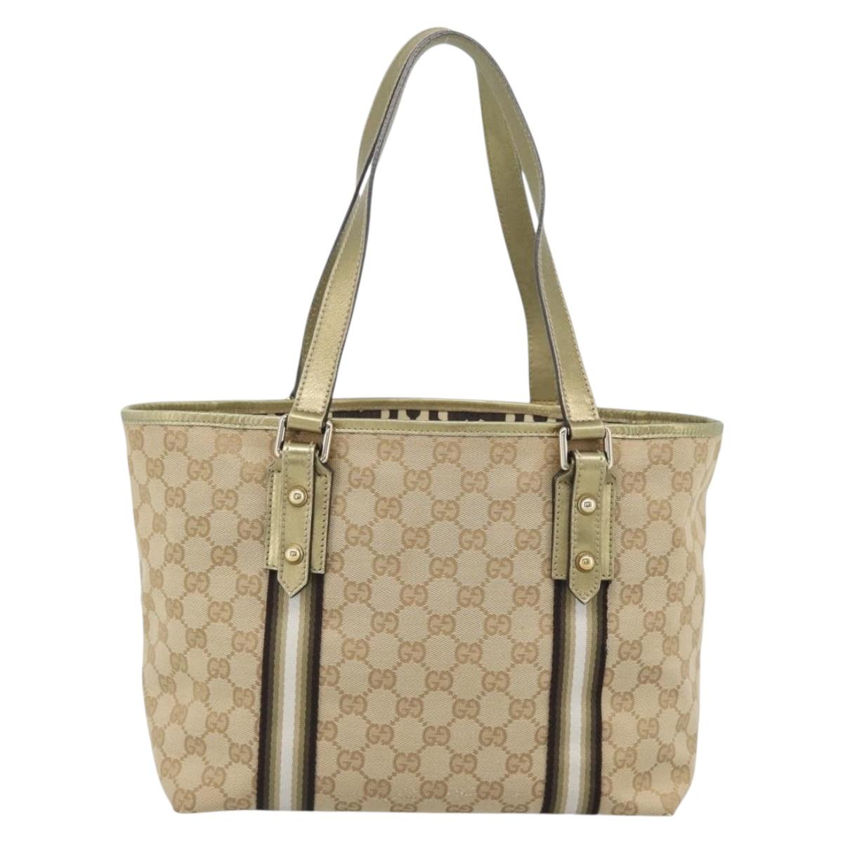 GUCCI GG Canvas Sherry Line Hand Bag Beige Gold 137396 Auth 186595