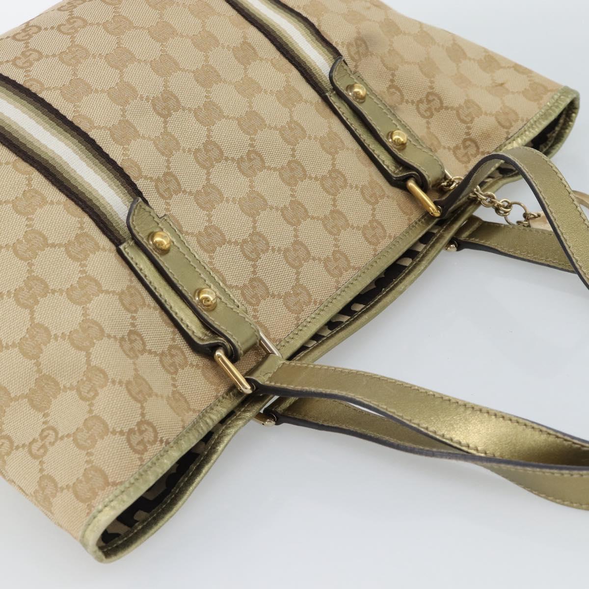 GUCCI GG Canvas Sherry Line Hand Bag Beige Gold 137396 Auth 186595