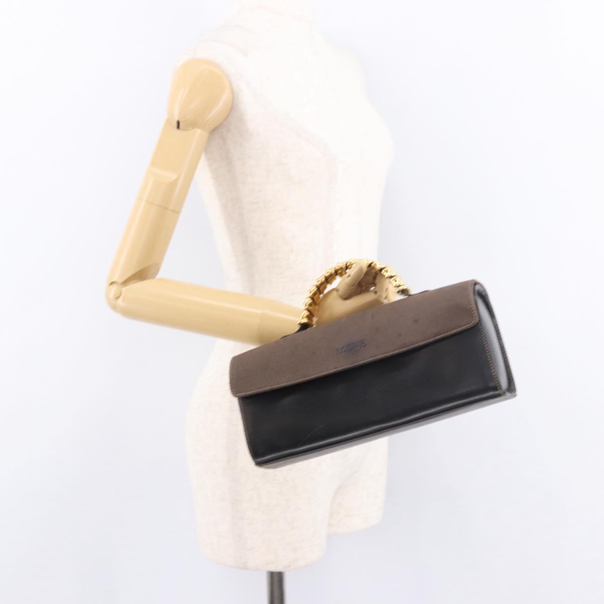 LOEWE Velazquez Hand Bag Leather Suede Black Gold Auth 186596