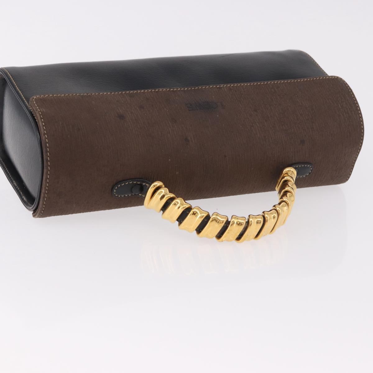 LOEWE Velazquez Hand Bag Leather Suede Black Gold Auth 186596