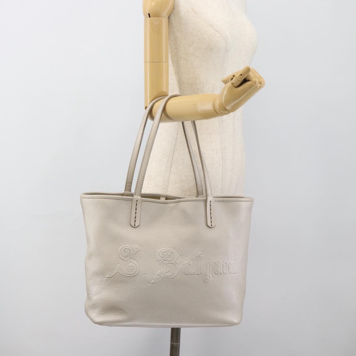 BVLGARI Tote Bag Leather Gray Gold Auth 186597