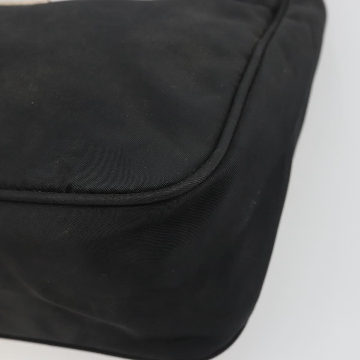 PRADA Hand Pouch Nylon Black Silver Auth 186598
