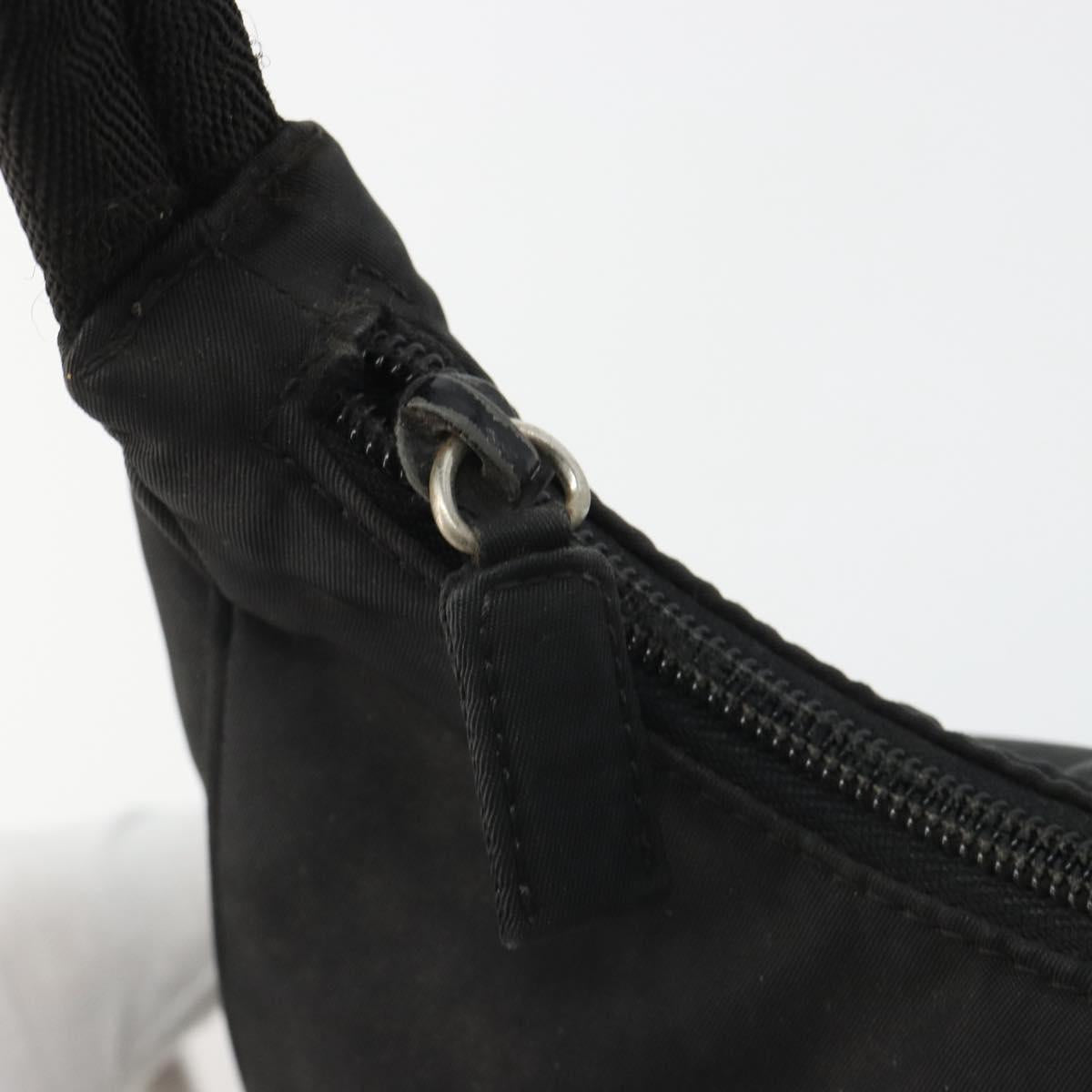PRADA Hand Pouch Nylon Black Silver Auth 186598